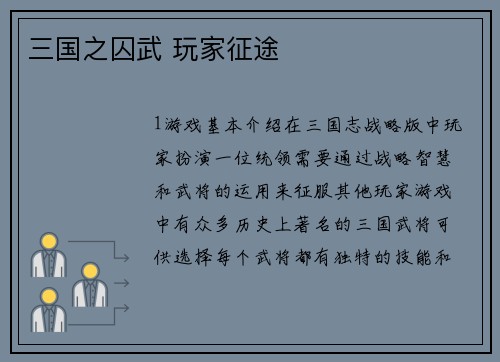 三国之囚武 玩家征途