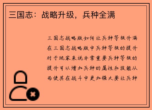 三国志：战略升级，兵种全满