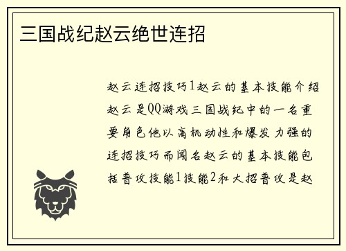 三国战纪赵云绝世连招